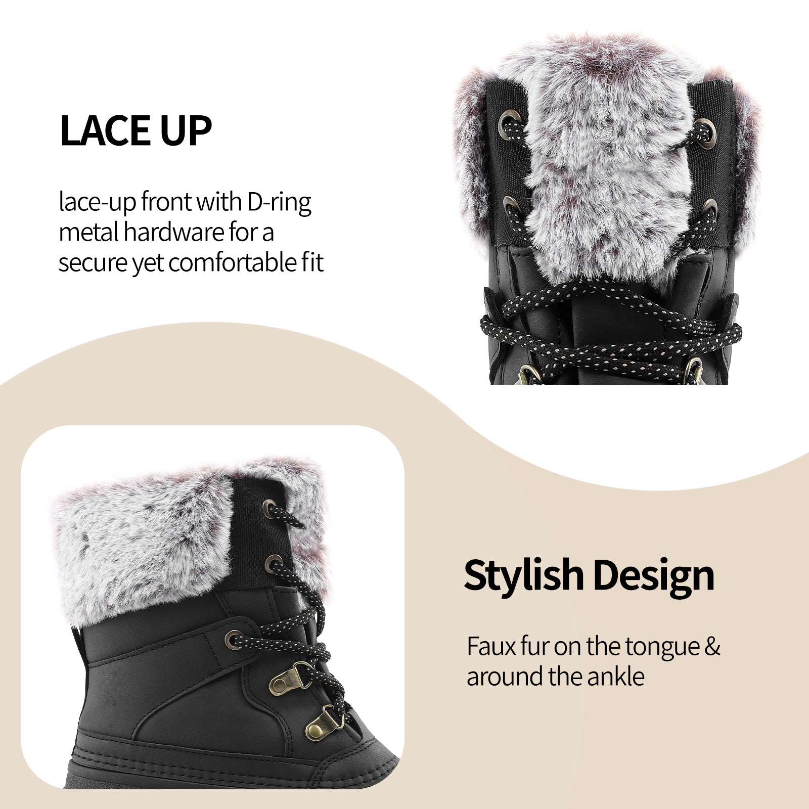 women insulated waterproof winter boots black 2